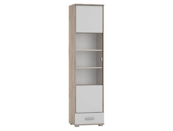 Vitrine Kavieng 25, Farbe: Eiche / Weiß - Abmessungen: 200 x 50 x 40 cm (H x B x T) von easyMÖBEL