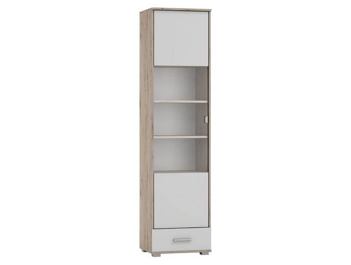 Vitrine Kavieng 25, Farbe: Eiche / Weiß - Abmessungen: 200 x 50 x 40 cm (H x B x T) von easyMÖBEL