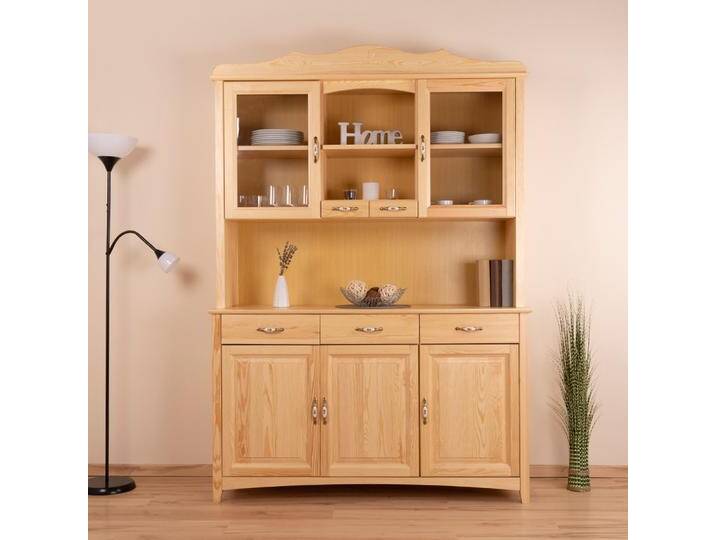Vitrine Kiefer Vollholz massiv natur Turakos 08 - Abmessung 214 x 150 x 50 cm (H x B x T) von easyMÖBEL