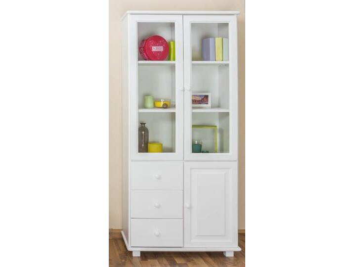 Vitrine Kiefer massiv Vollholz weiß lackiert B010 - Abmessung 190 x 80 x 42 cm (H x B x T) von easyMÖBEL