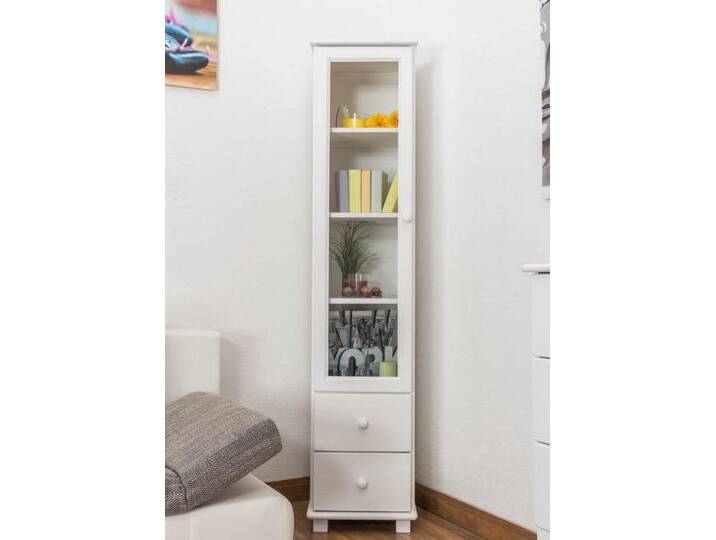 Vitrine Kiefer massiv Vollholz weiß lackiert B013 - Abmessung 190 x 40 x 42 cm (H x B x T) von easyMÖBEL