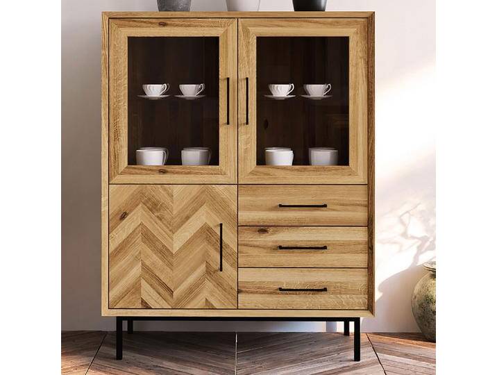 Vitrine Kumeu 55 Wildeiche massiv geölt - Abmessungen: 125 x 97 x 45 cm (H x B x T) von easyMÖBEL