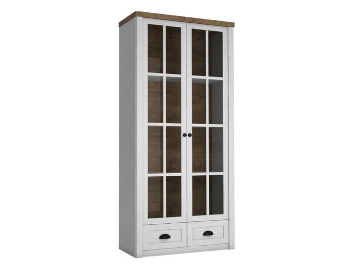 Vitrine Segnas 09, Farbe: Kiefer Weiß / Eiche Braun - 198 x 90 x 43 cm (H x B x T) von easyMÖBEL