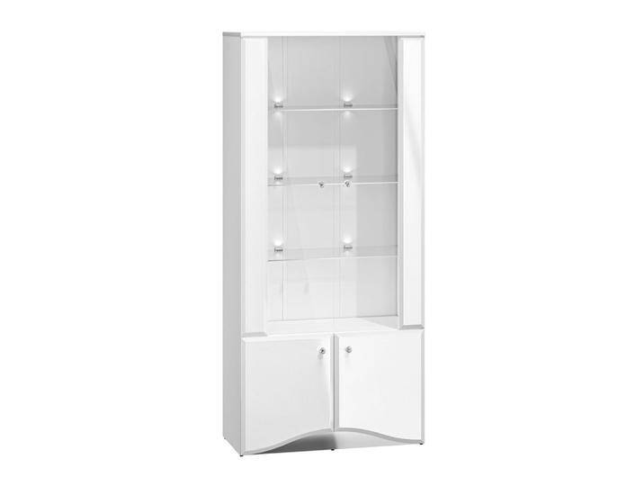 Vitrine Sydfalster 01, Farbe: Weiß / Weiß Hochglanz - Abmessungen: 191 x 87 x 41 cm (H x B x T), mit 4 Türen und 5 Fächern von easyMÖBEL