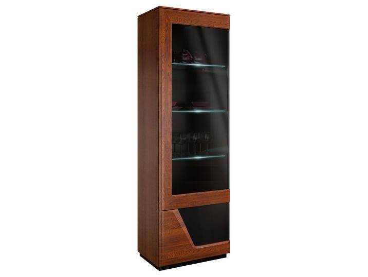 Vitrine mit Türanschlag links Medulin 24, Farbe: Walnuss / Schwarz, teilmassiv - Abmessungen: 192 x 61 x 43 cm (H x B x T) von easyMÖBEL
