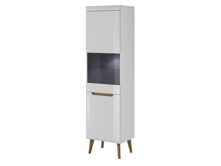 Vitrine mit sechs Fächern Cathcart 10, Farbe: Eiche Riviera / Weiß - Abmessungen: 197 x 53 x 40 cm (H x B x T) von easyMÖBEL