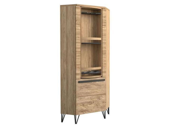 Weinregal Buzet 04, Farbe: Eiche / Schwarz, teilmassiv - Abmessungen: 201 x 69 x 69 cm (H x B x T) von easyMÖBEL