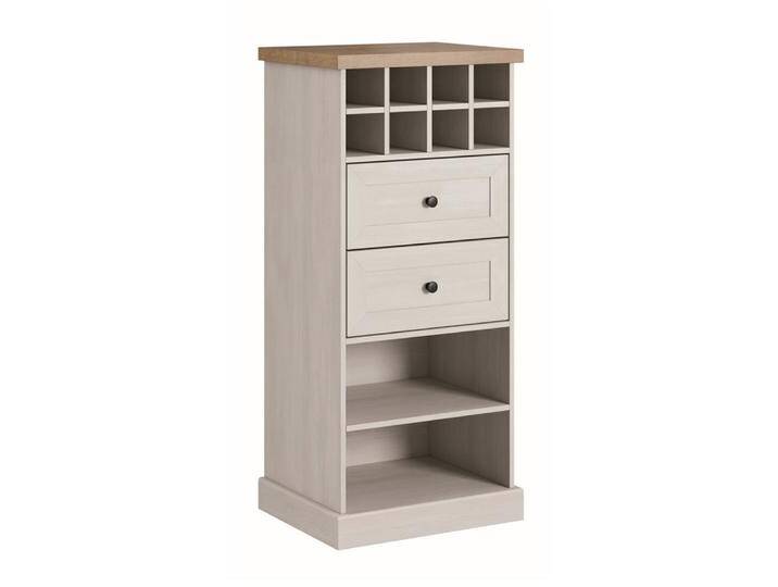 Weinregal Lägern 04, Farbe: Kiefer Weiß / Eiche Braun - 127 x 57 x 46 cm (H x B x T) von easyMÖBEL