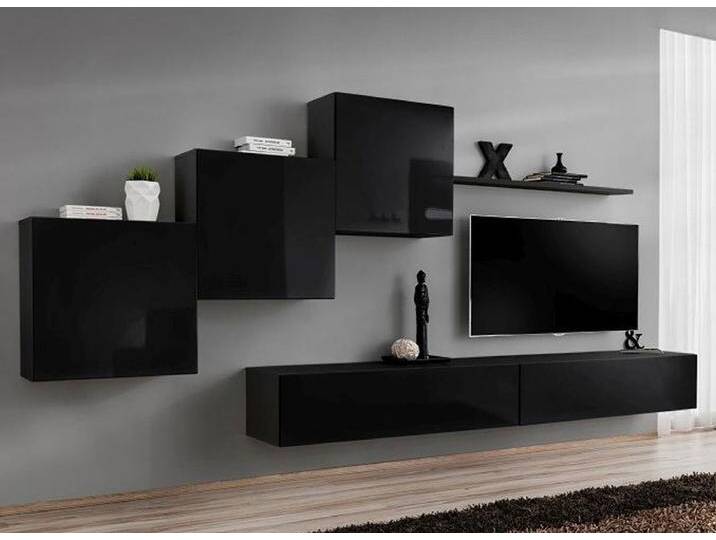 Wohnwand im stylischen Design Balestrand 148, Farbe: Eiche Wotan - Abmessungen: 150 x 330 x 40 cm (H x B x T), mit Push-to-open Funktion von easyMÖBEL