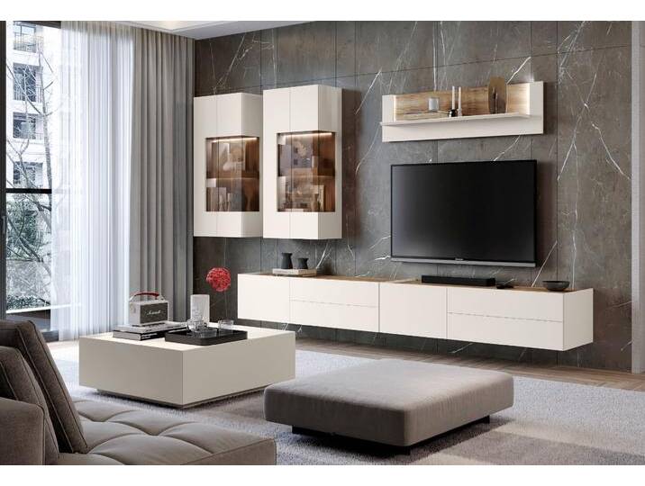 Wohnzimmer Komplett - Set A Asau, 6-teilig, Farbe: Kaschmir / Eiche dunkel Wohnzimmer Komplett - Set A Asau, 6-teilig, Farbe: Kaschmir / Eiche dunkel von easyMÖBEL