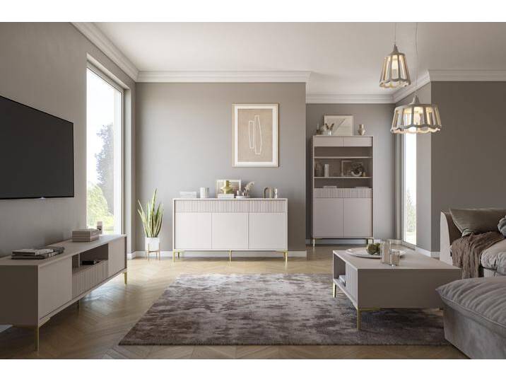 Wohnzimmer Komplett - Set A Chabrey, 4-teilig, push-to-open System, geriffelte Fronten, modernes Design, Farbe: Beige, geeignet für Staubsaugroboter Wohnzimmer Komplett - Set A Chabrey, 4-teilig, push-to-open System, geriffelte Fronten, modernes Design, Farbe: Beige, geeignet für Staubsaugroboter von easyMÖBEL