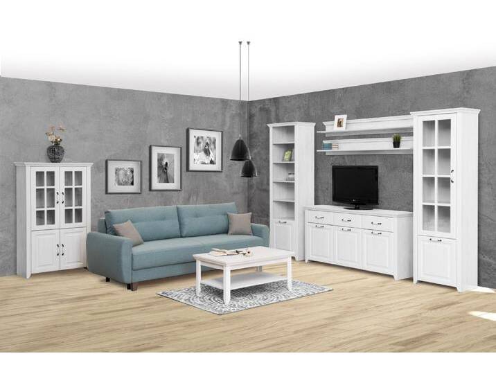 Wohnzimmer Komplett - Set C Bibaor, 7-teilig, Farbe: Eiche Weiß von easyMÖBEL