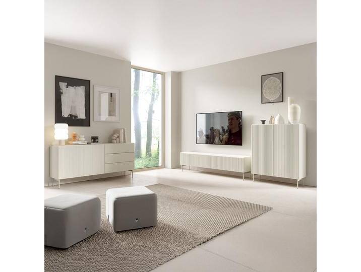 Wohnzimmer - Set A Goulette 3-teilig Farbe: Kaschmir geriffelte Front Push-to-open Funktion ABS-Schutzkanten 1 TV-Schrank 2 Kommoden Wohnzimmer - Set A Goulette 3-teilig Farbe: Kaschmir geriffelte Front Push-to-open Funktion ABS-Schutzkanten 1 TV-Schrank 2 Kommoden von easyMÖBEL