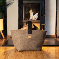 Designer Kaminholzkorb Filz [40L] - Holzkorb Für Kaminholz Aus Upcycling Rpet Mit Echtlederhenkel Feuerholzkorb Standfest Und Stabil von easyandgreen