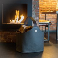 Filz Holzkorb Für Kaminholz [60 L] Kaminholzkorb Aus Upcycling Rpet Filzkorb Mit Lederhenkel Und Aufsatztaschen | Trüffelgrau von easyandgreen