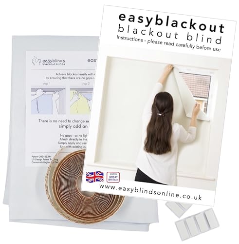 Easyblinds Easyblackout Verdunkelungsrollo, selbstklebend, Weiß, für Fenster bis 150x135cm, Zuschnitt in jeder Form und Größe, patentiertes Design für vollständige Verdunkelung von easyblinds