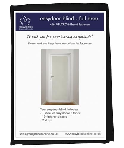 Easyblinds Easydoor Rollo für verglaste Türen, Quick Fix Instant Rollo, schwarz, volle Tür Standardbreite, selbstklebende Befestigungen, nach Bedarf zuschneidbar und in Form von easyblinds