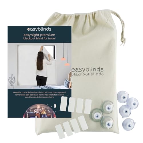 Easyblinds Go Anywhere Tragbares Verdunkelungsrollo für Zuhause und unterwegs, Saugnäpfe und Selbstklebende Befestigungen, Cremefarben, für Fenster bis 200 x 135 cm, Nach Bedarf zuschneidbar von easyblinds