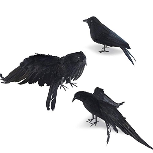 EASYBUY 3 x künstliche Rabe, realistische handgefertigte Krähe Requisite, schwarze Feder, Vogelflügel, Krähenmodell, Spukhausdekoration für Halloween-Partyzubehör von easybuy