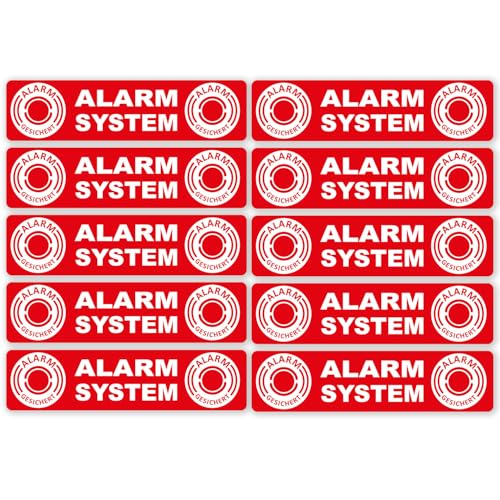 10 Aufkleber Alarm System 12 x 3 cm I rot I Achtung Alarmgesichert I Fensterscheibe Tür Gebäude Garage Auto Sticker außenklebend I hin046 von easydruck24de