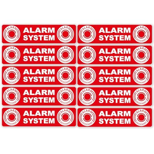 10 Aufkleber Alarm System 12 x 3 cm I rot I Achtung Alarmgesichert I Fensterscheibe Tür Gebäude Garage Auto Sticker außenklebend I hin_046 von easydruck24de