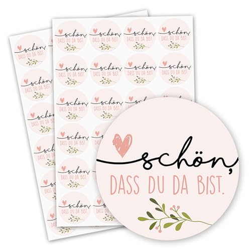 2er Set runde Aufkleber Schön, dass du da bist I dv594 rosa I Ø 4 cm I selbstklebende Sticker mit Spruch für Hochzeit Geburtstag Verpackung 2er Set runde Aufkleber Schön, dass du da bist I dv594 rosa I Ø 4 cm I selbstklebende Sticker mit Spruch für Hochzeit Geburtstag Verpackung von easydruck24de