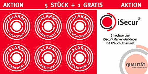 5er Aufkleber-Set Alarm-gesichert I hin461 I Ø 4 cm I Achtung Gebäude, Objekt besitzt Alarmanlage I für Fenster-Scheibe, Tür I außenklebend wetterfest von easydruck24de