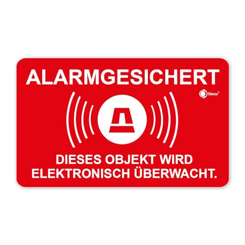 5er Aufkleber-Set XL Alarm-gesichert 16,7 x 10 cm - rot-weiß Achtung Objekt wird elektronisch überwacht außenklebend wetterfest Fenster Tür - hin_077 von iSecur