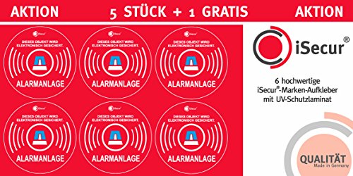 5er Aufkleber-Set Alarmanlage I hin_089 I Ø 4 cm I Achtung Gebäude, Objekt ist Alarm-gesichert I für Fenster-Scheibe, Tür I außenklebend wetterfest von easydruck24de