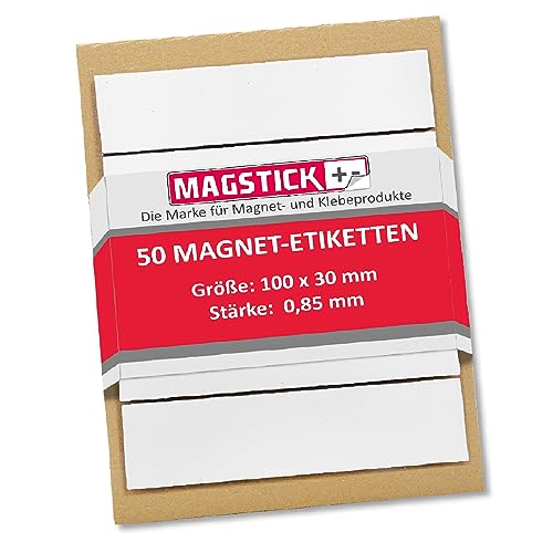 50 beschreibbare Magnet-Etiketten MAGSTICK I 10 x 3 cm I magnetische Beschriftungsfolie - Beschriftungsstreifen zum beschriften | mag_815 von easydruck24de