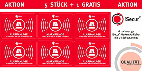 5er Aufkleber-Set Alarmanlage I hin_456 I 6x4 cm I Achtung Objekt Wird elektronisch Alarm-gesichert I für Fenster-Scheibe, Tür I innenklebend von easydruck24de