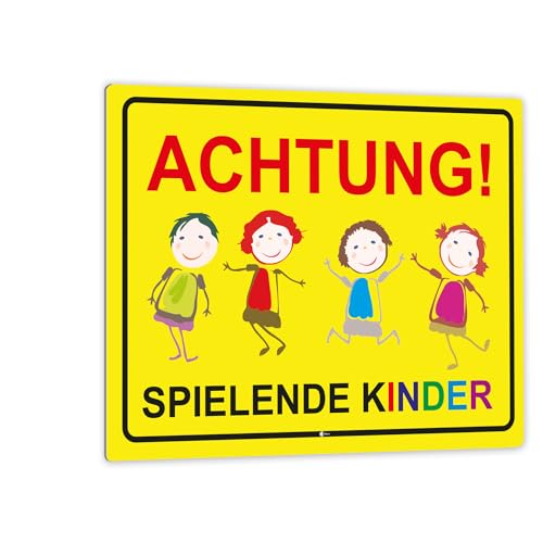 Hinweis-Schild Achtung spielende Kinder I Größe 40 x 30 cm I Straßen-Warnschild Spielstraße Spielplatz I Vorsicht Kids langsam fahren I hin_406 von easydruck24de