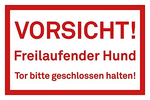 Hinweis-Schild hin_242 Vorsicht! Freilaufender Hund - Tor bitte geschlossen halten! I Größe 30 x 20 cm I Hundewarnschild Warnung Achtung rot weiß von easydruck24de