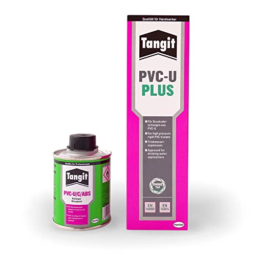 Tangit PVC-U PLUS Klebstoff 125 g und PVC-U/C/ABS Reiniger 125 ml I zum Verkleben und reinigen von Druckrohrleitungssystemen I Wasserfest I PVC Rohr Reparatur-Set I AZ077 von easydruck24de
