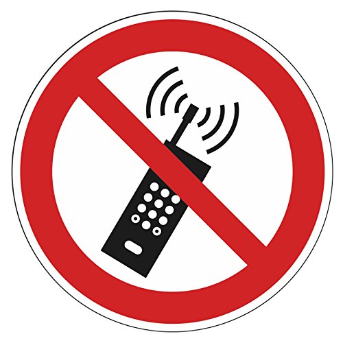 Verbots-Aufkleber Eingeschaltete Mobiltelefone verboten I rund Ø 9 cm I Handy Mobilfunk-Verbot Verbotszeichen I hin138 von easydruck24de