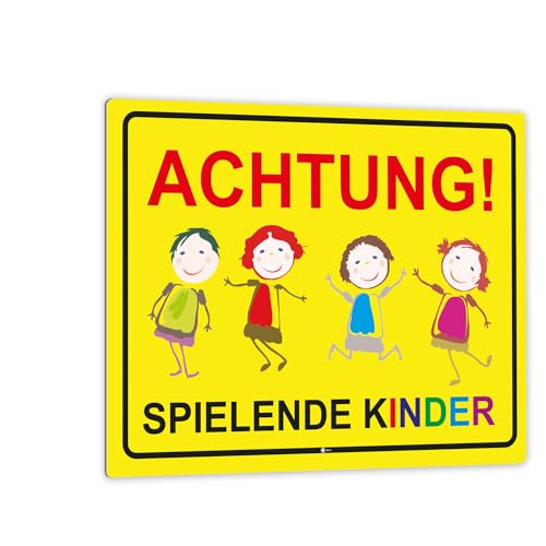 Warnschild I Achtung Spielende-Kinder I Aluverbund-Schild I 30 x 20 cm groß I 3 mm Stark I mit UV Schutz-Laminat I Wetterfestes Hinweisschild I hin_045 von easydruck24de