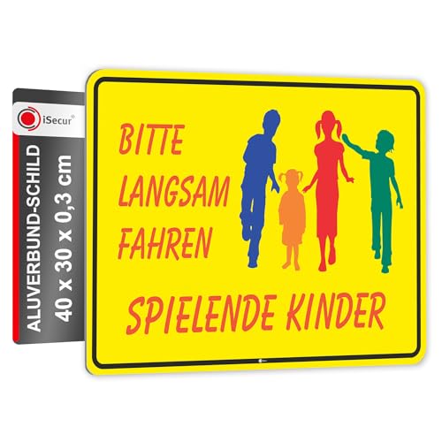XL Warnschild I Bitte langsam fahren I Spielende-Kinder I Aluverbund-Schild I 40 x 30 cm groß I 3 mm Stark I mit UV Schutz-Laminat I Wetterfestes Hinweisschild I hin111 XL Warnschild I Bitte langsam fahren I Spielende-Kinder I Aluverbund-Schild I 40 x 30 cm groß I 3 mm Stark I mit UV Schutz-Laminat I Wetterfestes Hinweisschild I hin111 von easydruck24de