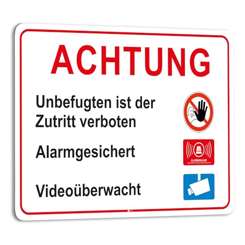 Hinweis-Schild Kombination I hin418 I ACHTUNG Unbefugten ist der Zutritt verboten Alarmgesichert Videoüberwacht I Größe 40 x 30 cm I Warnschild weiß Hinweis-Schild Kombination I hin418 I ACHTUNG Unbefugten ist der Zutritt verboten Alarmgesichert Videoüberwacht I Größe 40 x 30 cm I Warnschild weiß von easydruck24de
