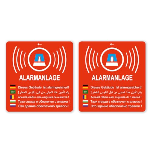 easydruck24de 2 Aufkleber Alarmanlage I Achtung Gebäude, Objekt ist Alarmgesichert I 8 cm I Sicherheitsaufkleber I Rot wetterfest I hin155 von easydruck24de
