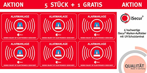 5er Aufkleber-Set Alarmanlage I hin109 5x3,5 cm I Achtung Objekt ist elektronisch alarm-gesichert I für Fenster-Scheibe, Tür I außenklebend wetterfest von easydruck24de