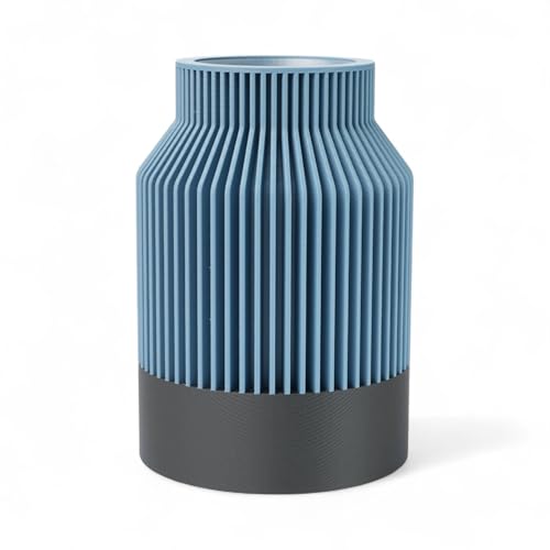 ebenkunst | Kontura Vase blau – 3D Blumenvase aus PLA mit schwarzem Standfuß & wasserdichtem PP-Einsatz | Für Pampasgras, Trocken- & Schnittblumen | Nachhaltig & Made in Germany (Blau, Höhe 15cm) von ebenkunst