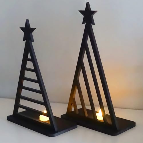 ebenkunst | Weihnachtsdeko - Abstrakte Weihnachtsbäume Set mit Teelichthalterung | 40,4x25cm Schwarze Tischdekoration aus Holz, Aufstelldeko innen, Fensterbild, Windlicht, Kerzenständer ebenkunst | Weihnachtsdeko - Abstrakte Weihnachtsbäume Set mit Teelichthalterung | 40,4x25cm Schwarze Tischdekoration aus Holz, Aufstelldeko innen, Fensterbild, Windlicht, Kerzenständer von ebenkunst