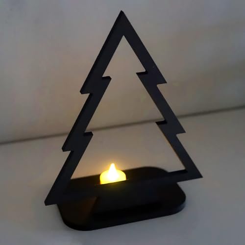ebenkunst | Weihnachtsdeko - Weihnachtsbaum mit Teelichthalterung | 28,4x22,7cm Schwarze Tischdekoration aus Holz, Aufstelldeko innen, Fensterbild, Windlicht, Kerzenständer ebenkunst | Weihnachtsdeko - Weihnachtsbaum mit Teelichthalterung | 28,4x22,7cm Schwarze Tischdekoration aus Holz, Aufstelldeko innen, Fensterbild, Windlicht, Kerzenständer von ebenkunst