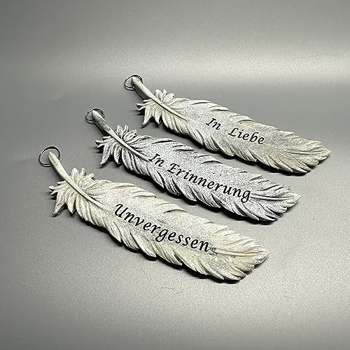 eberin · Feder Deko Figur · Grabschmuck · Feder mit Trauerspruch fürs Grab zum hinlegen oder hängen· Grabdekoration Friedhof · 3 Motive zur Auswahl (Unvergessen) von eberin