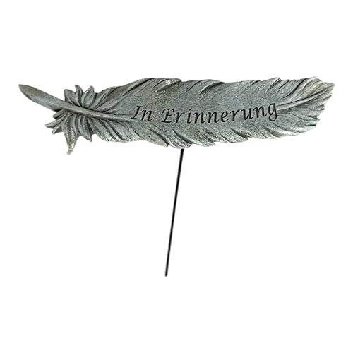 eberin · Feder Deko Figur · Grabschmuck · Feder mit Trauerspruch fürs Grab zum hinlegen oder stecken· Grabdekoration Friedhof · 3 Motive zur Auswahl (In Erinnerung Stecker) von eberin