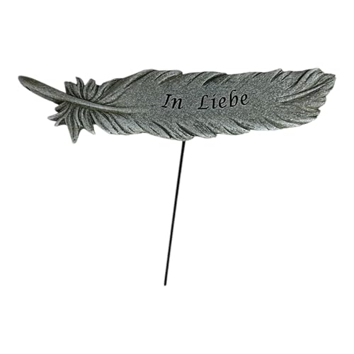 eberin · Feder Deko Figur · Grabschmuck · Feder mit Trauerspruch fürs Grab zum hinlegen oder stecken· Grabdekoration Friedhof · 3 Motive zur Auswahl (In Liebe Stecker) von eberin