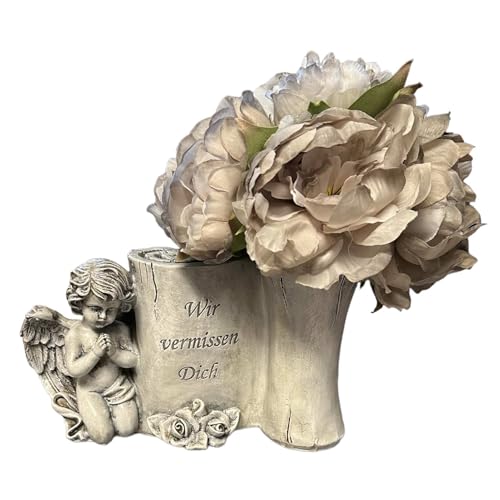 eberin · Friedhof Grabvase in Form Einer Gedenkrolle mit betendem Engel – EIN Symbol des stillen Gedenkens · Trauerspruch: Wir vermissen Dich · antik-grau · eberin · Friedhof Grabvase in Form Einer Gedenkrolle mit betendem Engel – EIN Symbol des stillen Gedenkens · Trauerspruch: Wir vermissen Dich · antik-grau · von eberin