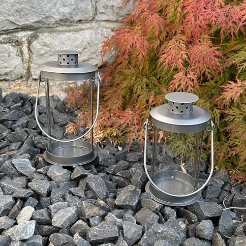 eberin · Grab Laterne "Stantus" zum Stellen · Grablaterne-Metall · stabile Grablampe mit Deckel · Grablicht Grau-Matt · Glaszylinder · 2 Größen zur Auswahl (21 x 10 cm) von eberin