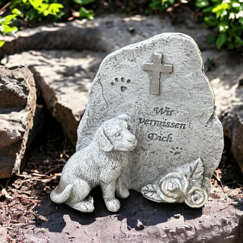 eberin · Grabschmuck für Tiere · In liebevoller Treue und Hingabe wacht Dieser Treue Hund am Grabstein · EIN tröstenden Anker am Tiergrab · Tierbestattung · grau antik · von eberin