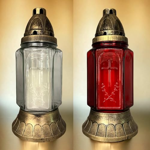 eberin · Grabwelt · Grablicht Lucianus · Grab-Kerzenlicht · Trauerkerze · ca. 60 Std. Brenndauer · Gedenkkerze · Friedhofskerze · Grabkerze mit Deckel · Rot oder Weiß (Weiß) von eberin